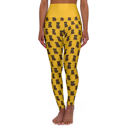 Rottweiler Yellow High-Waist Yoga Leggings