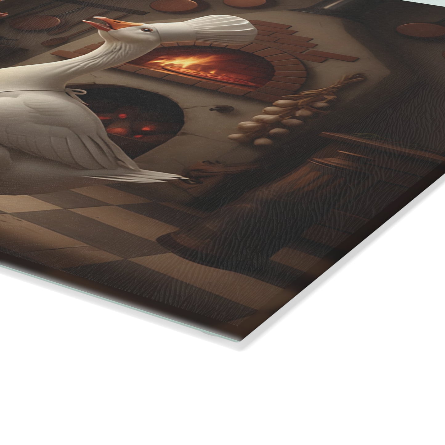 Whimsical Chef Goose & Hedgehog Glass Cutting Board — Cute Kitchen Art