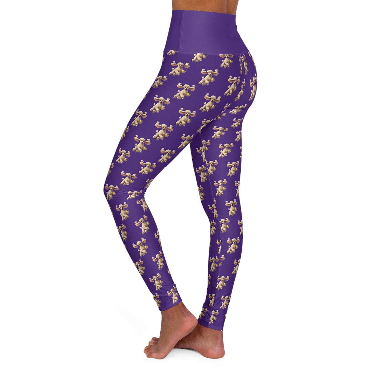 White Poodle High-Waist Purple Yoga Leggings