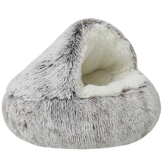 Cat Bed Round Fluffy Hooded Cat Bed Donut Cave with Non-collapsed Plush Cover for Indoor Cats Calming Dog Beds Anti-Slip Waterproof Bottom (24inch Coffee)