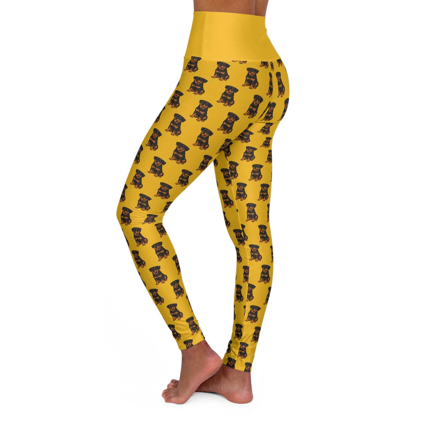 Rottweiler Yellow High-Waist Yoga Leggings