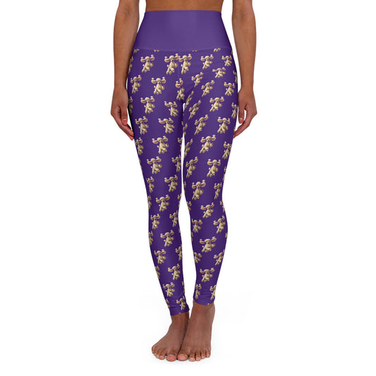 White Poodle High-Waist Purple Yoga Leggings