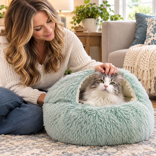 Lapcatz Nest Bed Small Dog Bed Cozy Cat Cave Bed Cat Beds for Indoor Cats WashableCalming Dog Beds & Cat Cave Bed with Hooded Cover Non-Slip Cat Beds (Grey-Short Liner60cm/23.6inch)