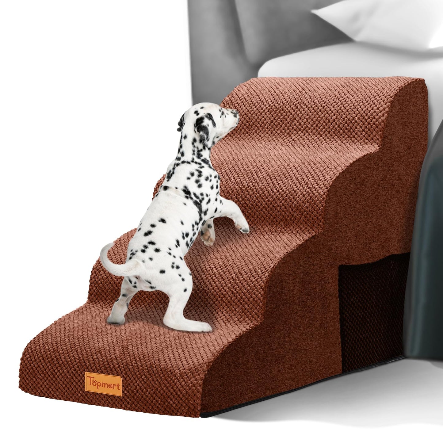 Topmart Dog Stairs for Small Dogs4-StepFoam Dog Steps for Couch/High Beds with Waterproof &Removable Cover Non-Slip Dog Ramp Brown